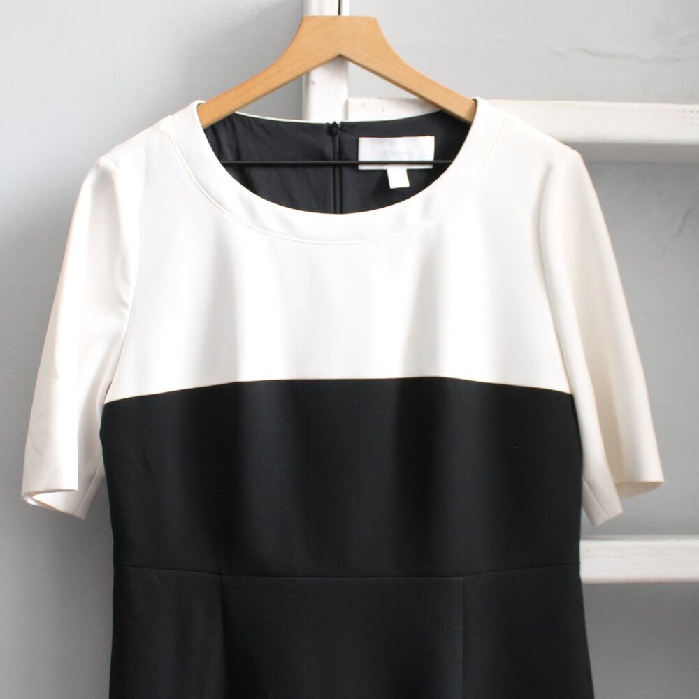 HUGO BOSS Daina White & Black Colorblock Sheath Elbow Sleeves Midi Dress Size 10 - Picture 5 of 10